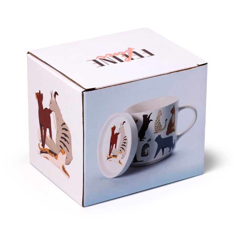 Porcelain Feline Fine Cats Mug & Coaster Lid Set - Microwave & Dishwasher Safe