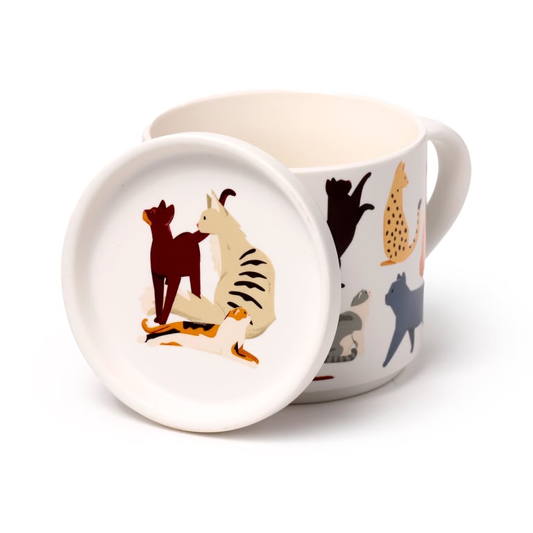 Porcelain Feline Fine Cats Mug & Coaster Lid Set - Microwave & Dishwasher Safe