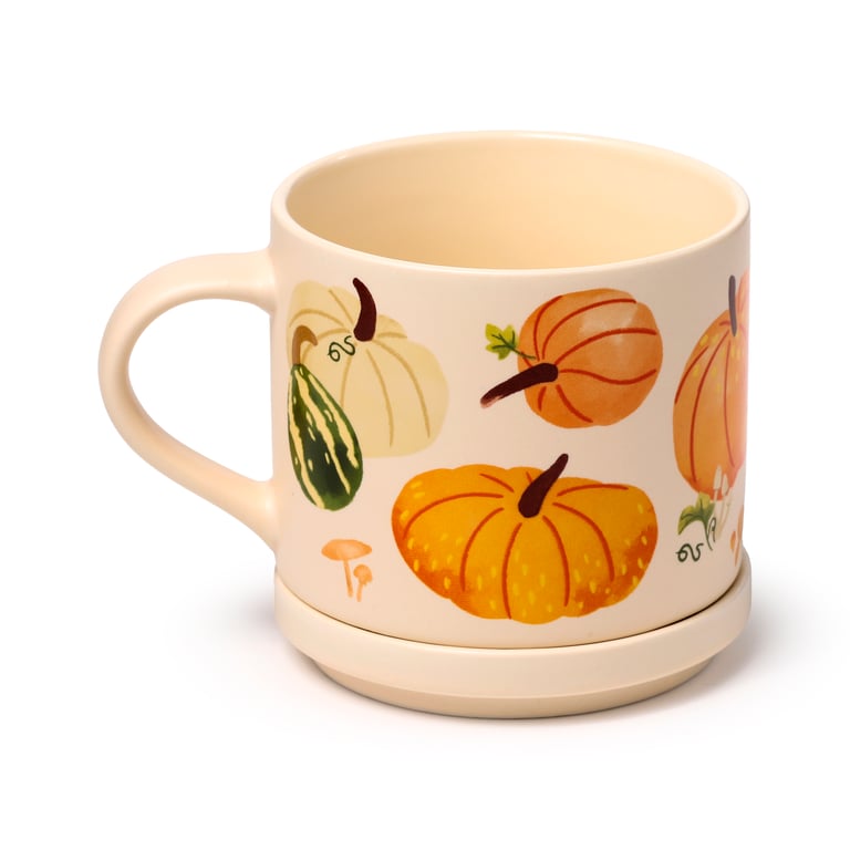Porcelain Mug & Coaster Lid Set - Autumn Harvest Collection, Microwave and Dishwasher Safe, 420ml