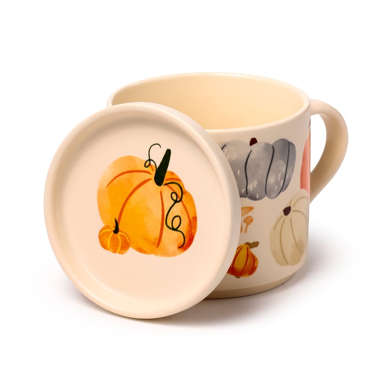 Porcelain Mug & Coaster Lid Set - Autumn Harvest Collection, Microwave and Dishwasher Safe, 420ml