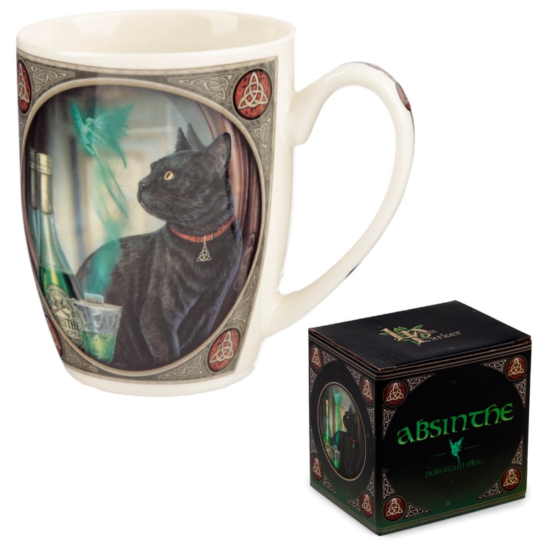 Lisa Parker Absinthe Cat 300ml Porcelain Mug - Food & Microwave Safe