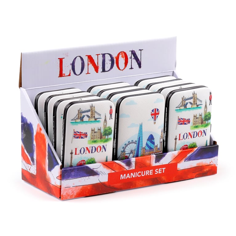 London Icons 5-Piece Stainless Steel Manicure Set with Push Button Clasp and Nail Clipper