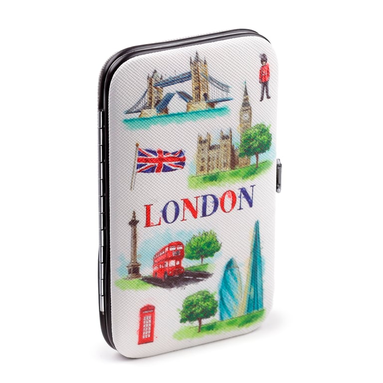 London Icons 5-Piece Stainless Steel Manicure Set with Push Button Clasp and Nail Clipper