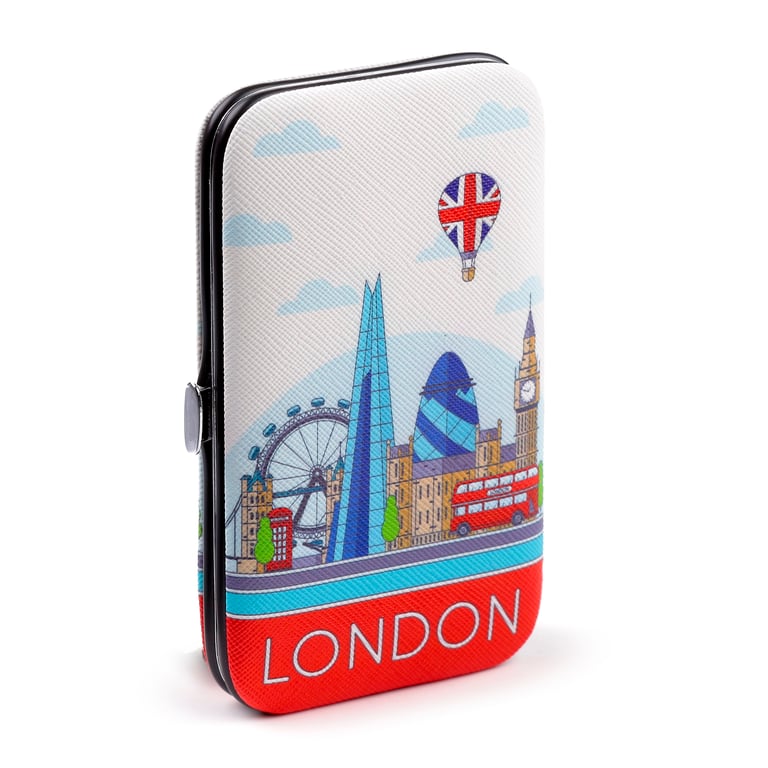 London Icons 5-Piece Stainless Steel Manicure Set with Push Button Clasp and Nail Clipper