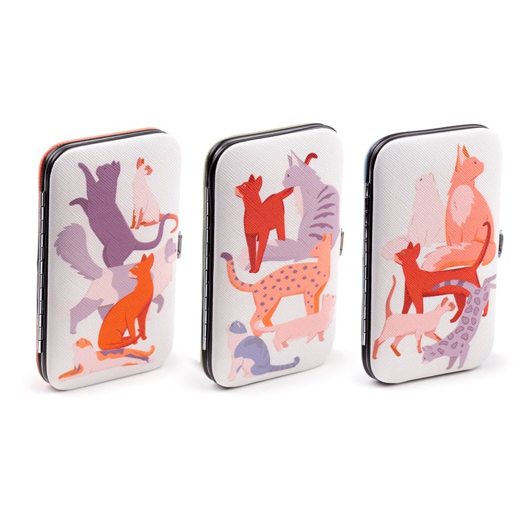 5 Piece Stainless Steel Manicure Set - Feline Fine Cats with Push Button Clasp