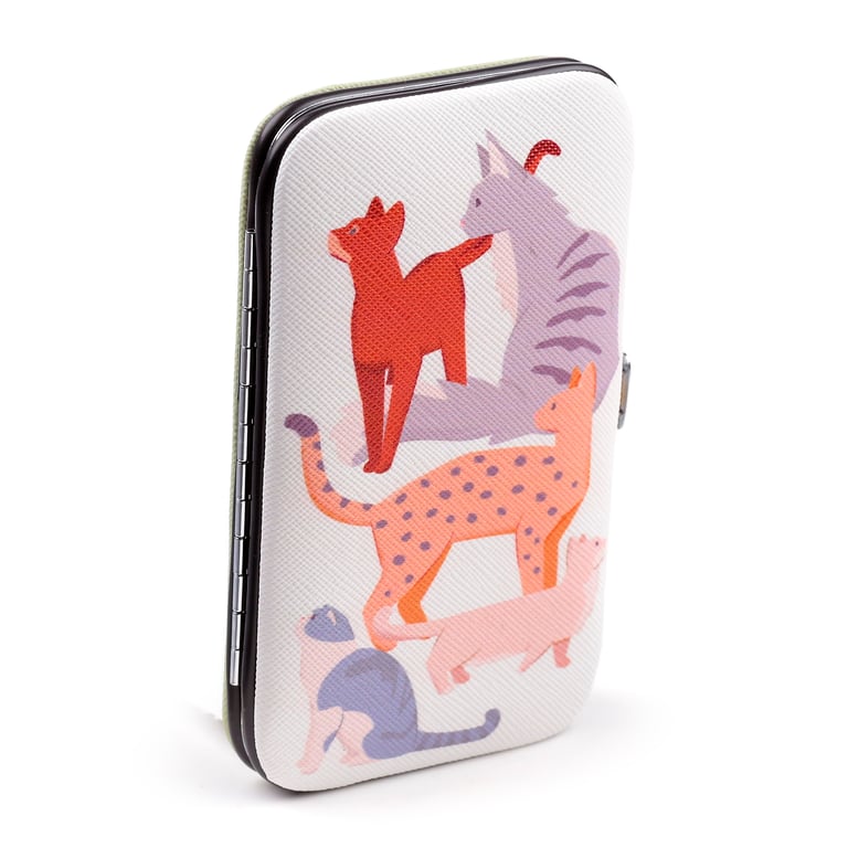 5 Piece Stainless Steel Manicure Set - Feline Fine Cats with Push Button Clasp