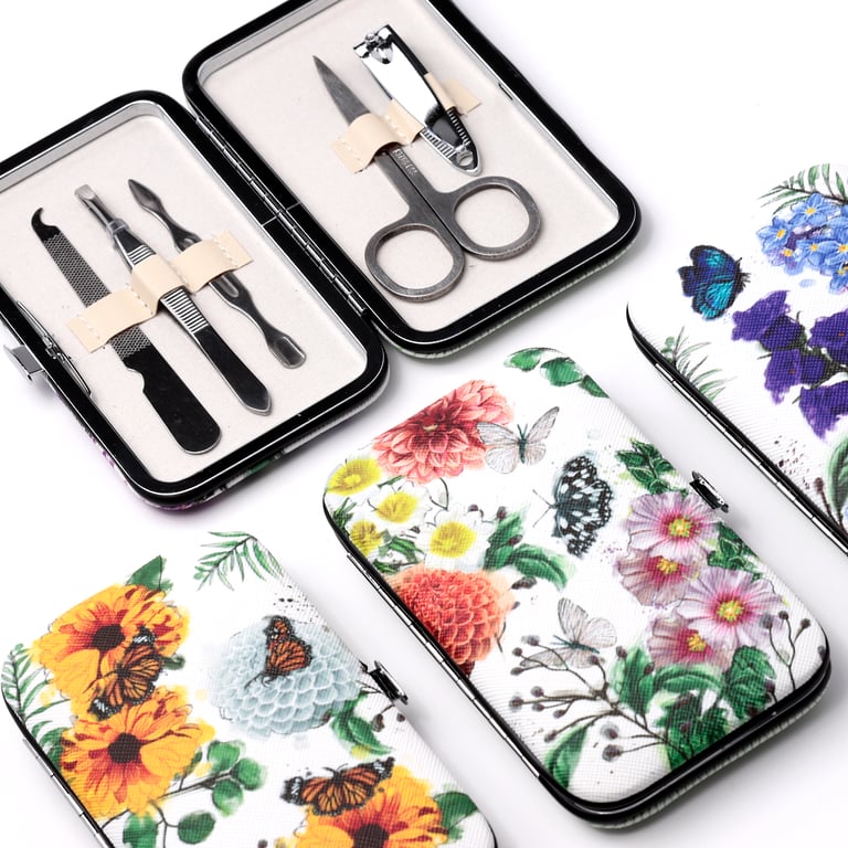 Butterfly Meadows 5-Piece Stainless Steel Manicure Set with Push Button Clasp