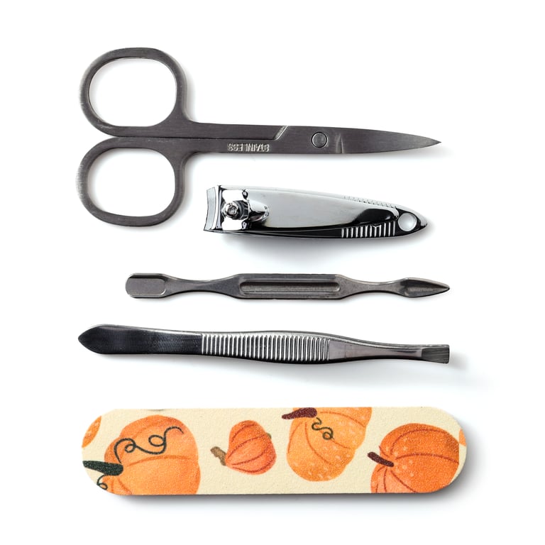 Autumn Harvest 5-Piece Polyurethane & Metal Manicure Set - Zip Up Beauty Tools