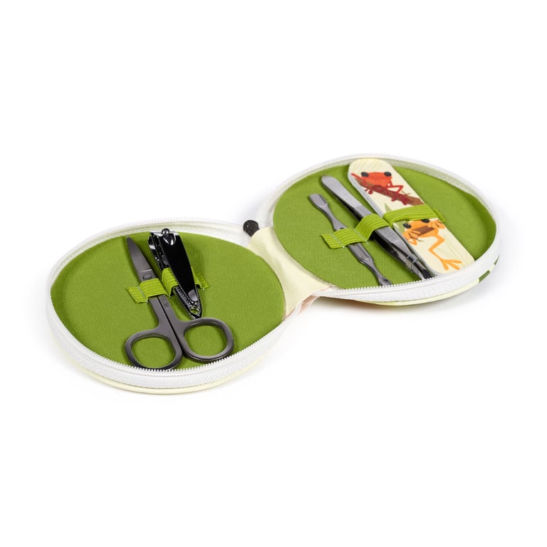 5 Piece Round Manicure Set - Tropical Frogs with Polyurethane and Metal Nail Care Tools