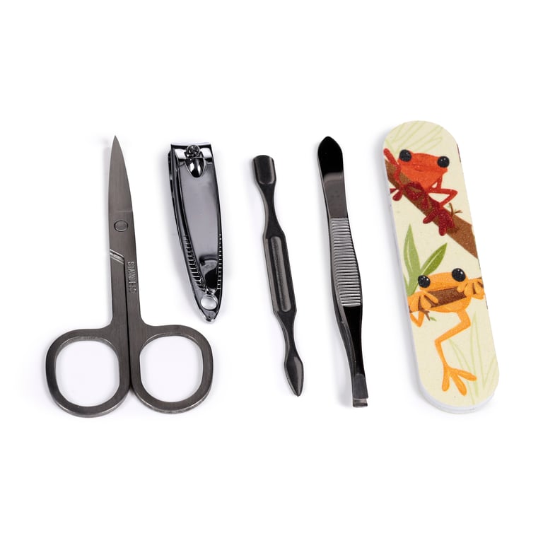 5 Piece Round Manicure Set - Tropical Frogs with Polyurethane and Metal Nail Care Tools