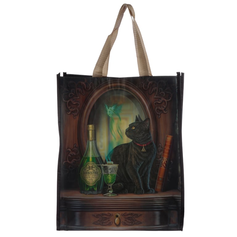 Durable Lisa Parker Absinthe Cat Reusable Shopping Bag - Laminated Polypropylene Design