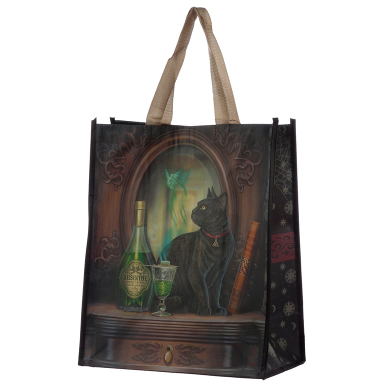 Durable Lisa Parker Absinthe Cat Reusable Shopping Bag - Laminated Polypropylene Design