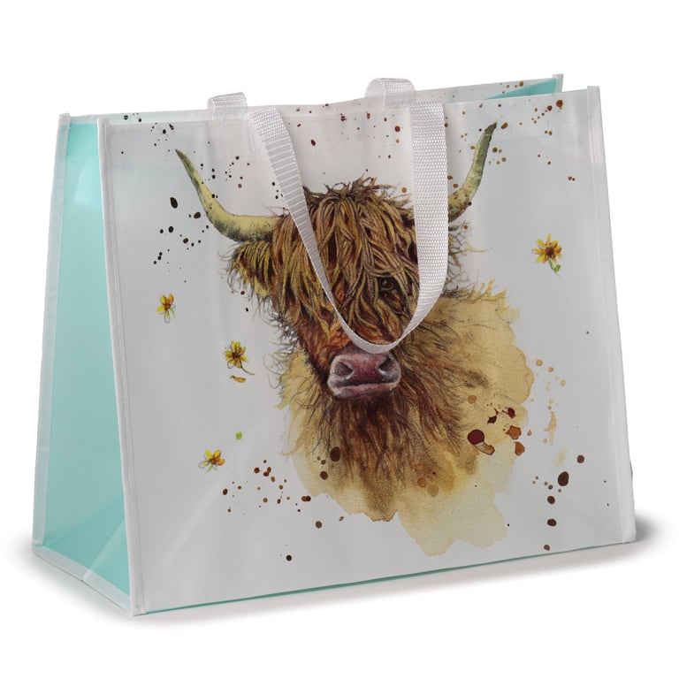 Jan Pashley Highland Coo Cow Durable Reusable Shopping Bag with Polypropylene Handles and Global License