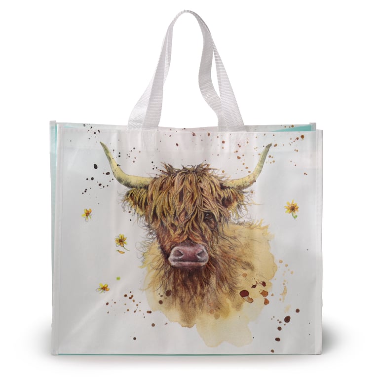 Jan Pashley Highland Coo Cow Durable Reusable Shopping Bag with Polypropylene Handles and Global License