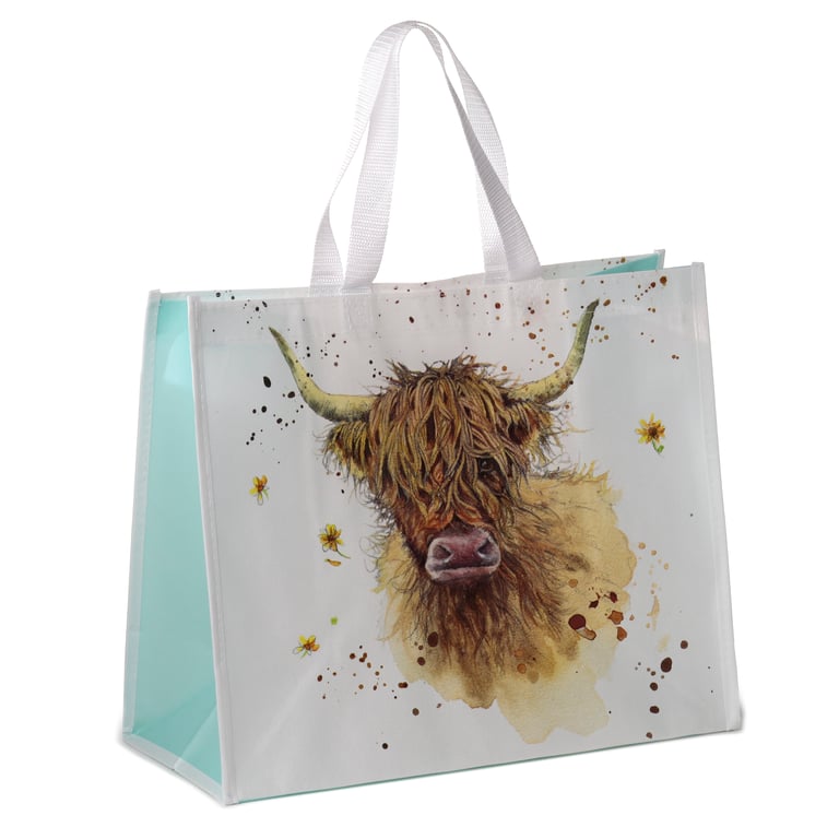 Jan Pashley Highland Coo Cow Durable Reusable Shopping Bag with Polypropylene Handles and Global License