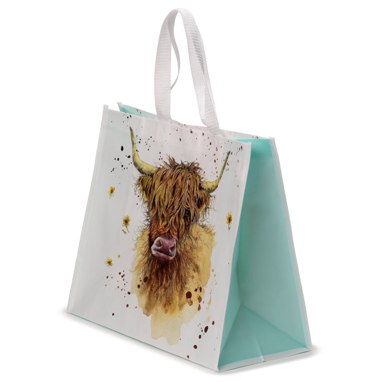 Jan Pashley Highland Coo Cow Durable Reusable Shopping Bag with Polypropylene Handles and Global License