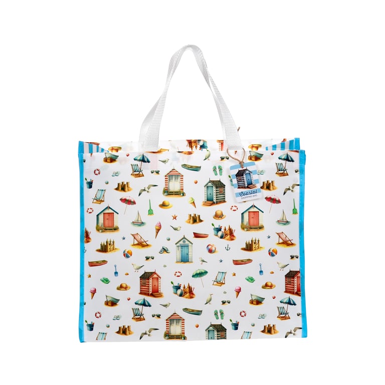 Durable Reusable Coastal Shopping Bag - Laminated Polypropylene and Easy to Clean Handles