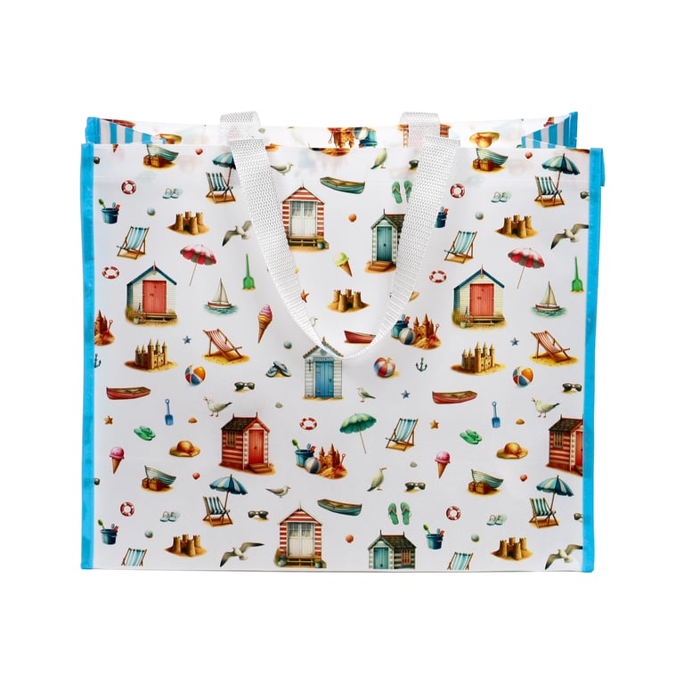 Durable Reusable Coastal Shopping Bag - Laminated Polypropylene and Easy to Clean Handles