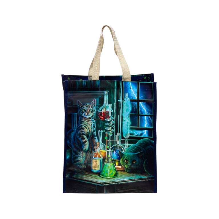 Lisa Parker Jekyll and Hyde Cats Reusable Shopping Bag - Durable Laminated Polypropylene Design with Easy Wipe Clean Handles