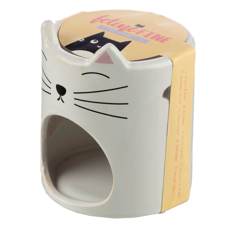 Dolomite Ceramic Feline Fine Cat Oil Burner - Home Fragrance Diffuser for Tea Light Candles and Oils