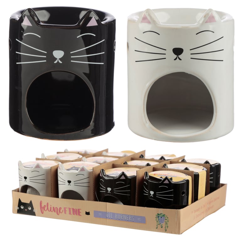 Dolomite Ceramic Feline Fine Cat Oil Burner - Home Fragrance Diffuser for Tea Light Candles and Oils