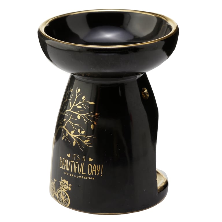 Ceramic Metallic Gold Tree Eden Oil and Wax Burner - Dolomite Ceramic Construction, Suitable for Oils and Wax Melts