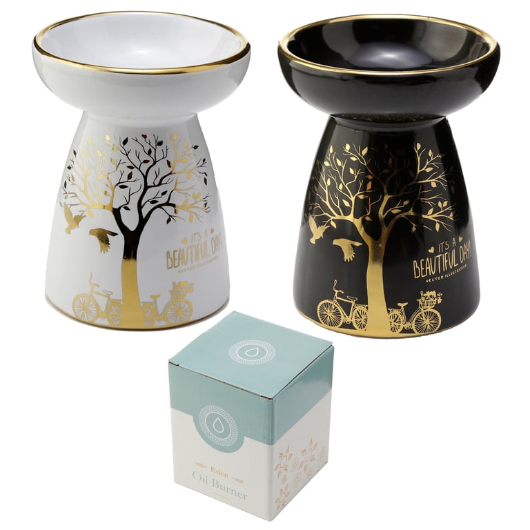 Ceramic Metallic Gold Tree Eden Oil and Wax Burner - Dolomite Ceramic Construction, Suitable for Oils and Wax Melts