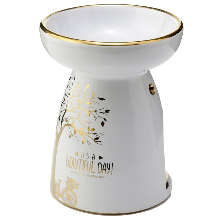 Ceramic Metallic Gold Tree Eden Oil and Wax Burner - Dolomite Ceramic Construction, Suitable for Oils and Wax Melts