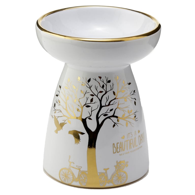 Ceramic Metallic Gold Tree Eden Oil and Wax Burner - Dolomite Ceramic Construction, Suitable for Oils and Wax Melts