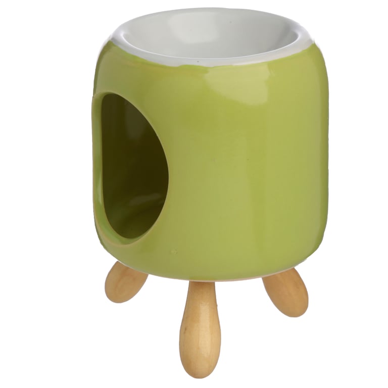 Ceramic Cylindrical Eden Oil Burner with Dolomite Ceramic Base and Wooden Feet - Perfect for Home Fragrance and Aromatherapy