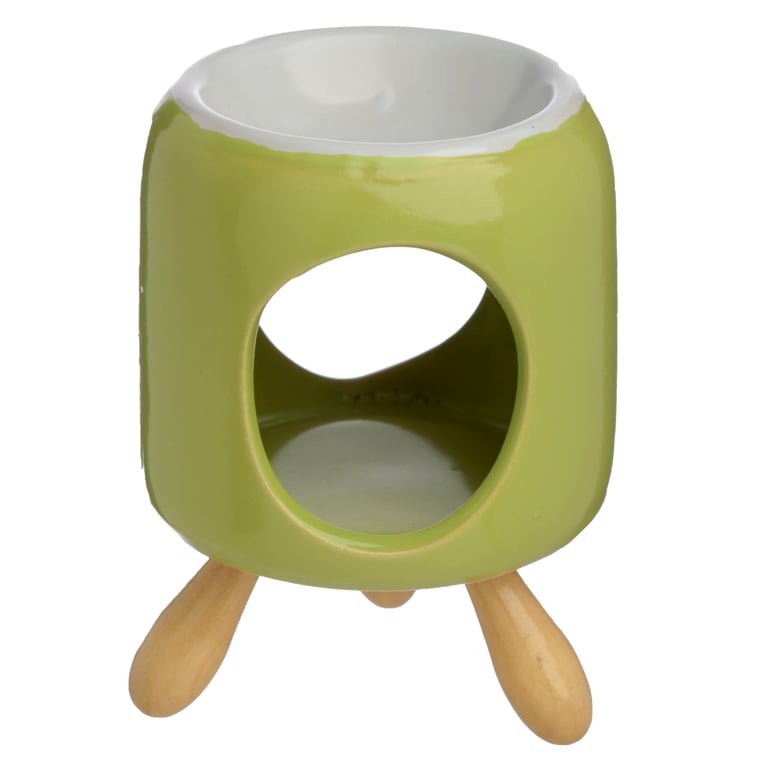Ceramic Cylindrical Eden Oil Burner with Dolomite Ceramic Base and Wooden Feet - Perfect for Home Fragrance and Aromatherapy
