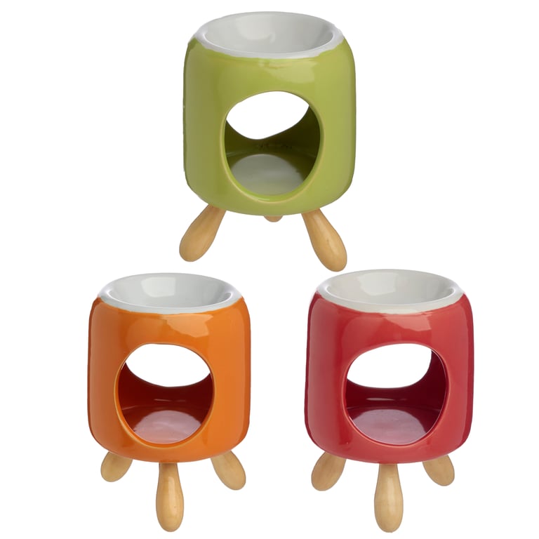 Ceramic Cylindrical Eden Oil Burner with Dolomite Ceramic Base and Wooden Feet - Perfect for Home Fragrance and Aromatherapy
