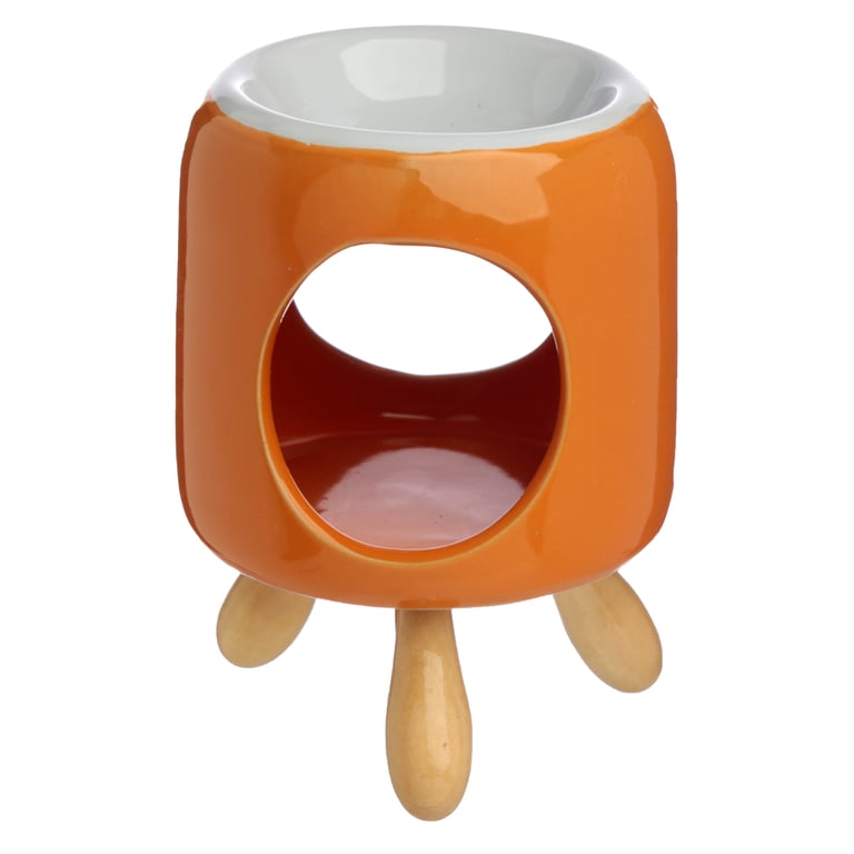Ceramic Cylindrical Eden Oil Burner with Dolomite Ceramic Base and Wooden Feet - Perfect for Home Fragrance and Aromatherapy