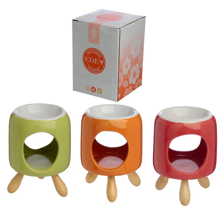 Ceramic Cylindrical Eden Oil Burner with Dolomite Ceramic Base and Wooden Feet - Perfect for Home Fragrance and Aromatherapy