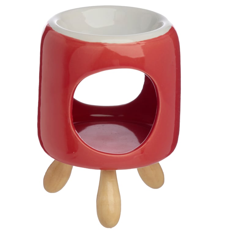 Ceramic Cylindrical Eden Oil Burner with Dolomite Ceramic Base and Wooden Feet - Perfect for Home Fragrance and Aromatherapy