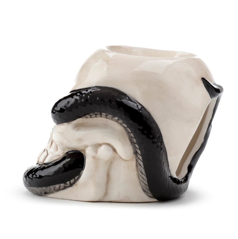 Ceramic Coiled Snake and Skull Oil Burner - Ceramic Tea Light Holder for Home Fragrance