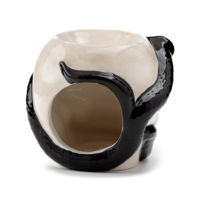 Ceramic Coiled Snake and Skull Oil Burner - Ceramic Tea Light Holder for Home Fragrance