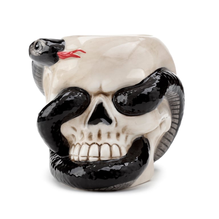 Ceramic Coiled Snake and Skull Oil Burner - Ceramic Tea Light Holder for Home Fragrance
