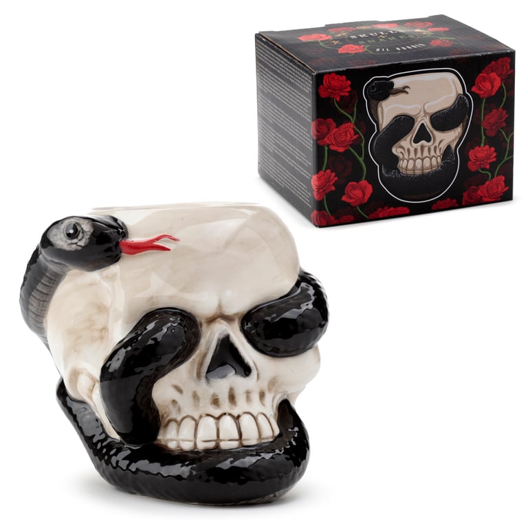 Ceramic Coiled Snake and Skull Oil Burner - Ceramic Tea Light Holder for Home Fragrance