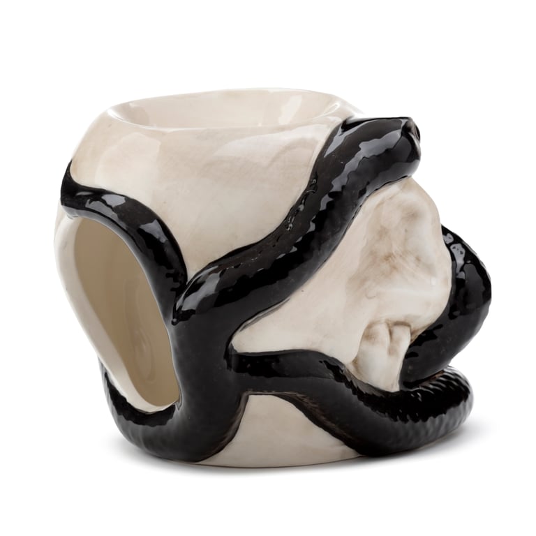 Ceramic Coiled Snake and Skull Oil Burner - Ceramic Tea Light Holder for Home Fragrance
