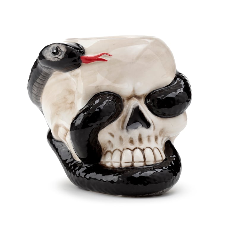 Ceramic Coiled Snake and Skull Oil Burner - Ceramic Tea Light Holder for Home Fragrance