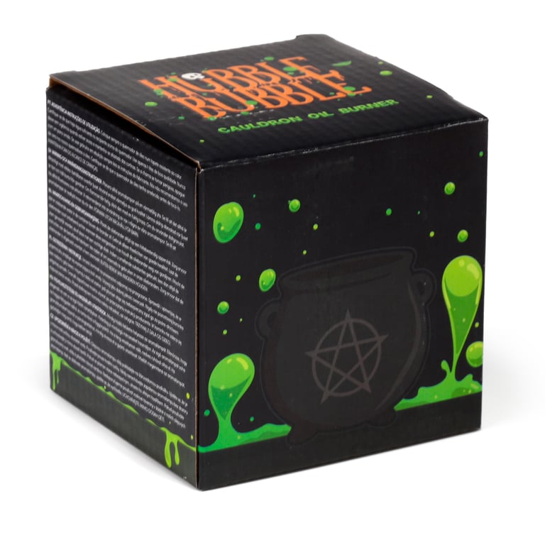 Black Witches Cauldron Shaped Ceramic Dolomite Oil Burner with Pentagram - Perfect Home Aromatherapy Tea Light Oil Burner for Witchcraft Rituals