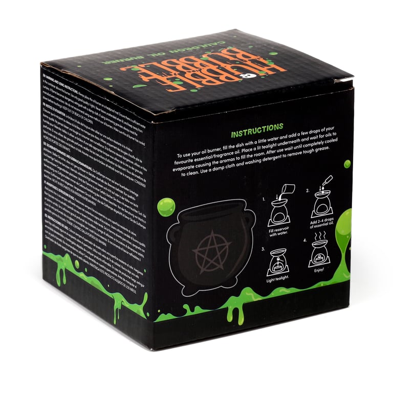 Black Witches Cauldron Shaped Ceramic Dolomite Oil Burner with Pentagram - Perfect Home Aromatherapy Tea Light Oil Burner for Witchcraft Rituals