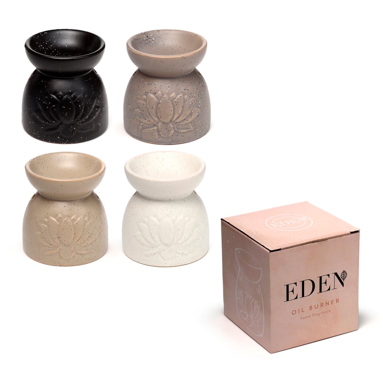 Ceramic Lotus Oil Burner - Eden Stone Effect Embossed Design for Home Fragrance Heater