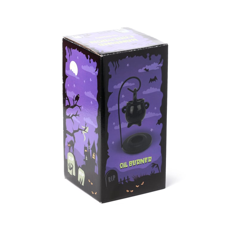 Ceramic Hanging Black Cauldron Oil Burner - Porcelain Dish with Iron Base