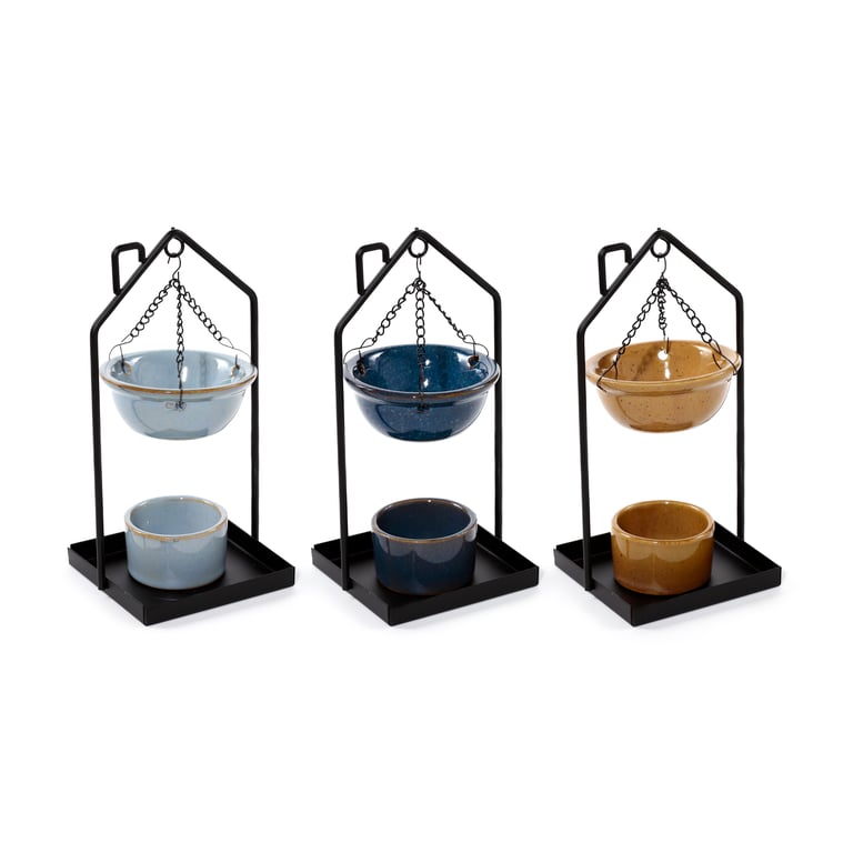 Hanging Porcelain Oil Burner with Iron Base - Middle Temperature Dish Porcelain Home Fragrance Burner