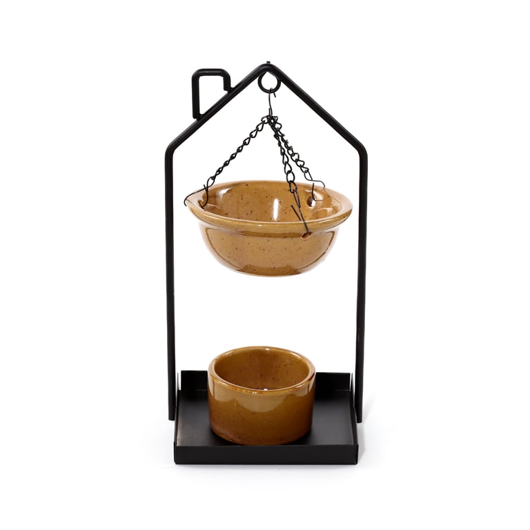 Hanging Porcelain Oil Burner with Iron Base - Middle Temperature Dish Porcelain Home Fragrance Burner