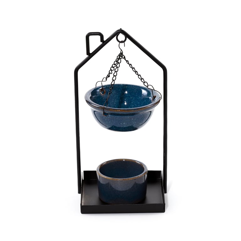 Hanging Porcelain Oil Burner with Iron Base - Middle Temperature Dish Porcelain Home Fragrance Burner