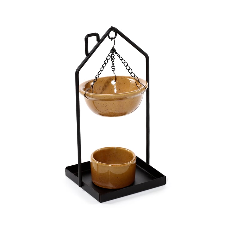 Hanging Porcelain Oil Burner with Iron Base - Middle Temperature Dish Porcelain Home Fragrance Burner