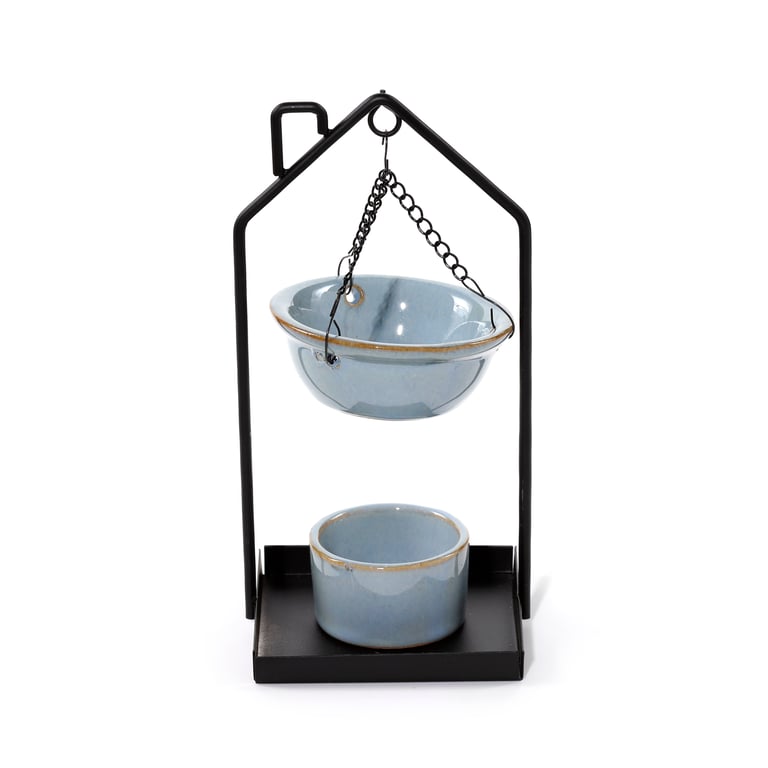 Hanging Porcelain Oil Burner with Iron Base - Middle Temperature Dish Porcelain Home Fragrance Burner
